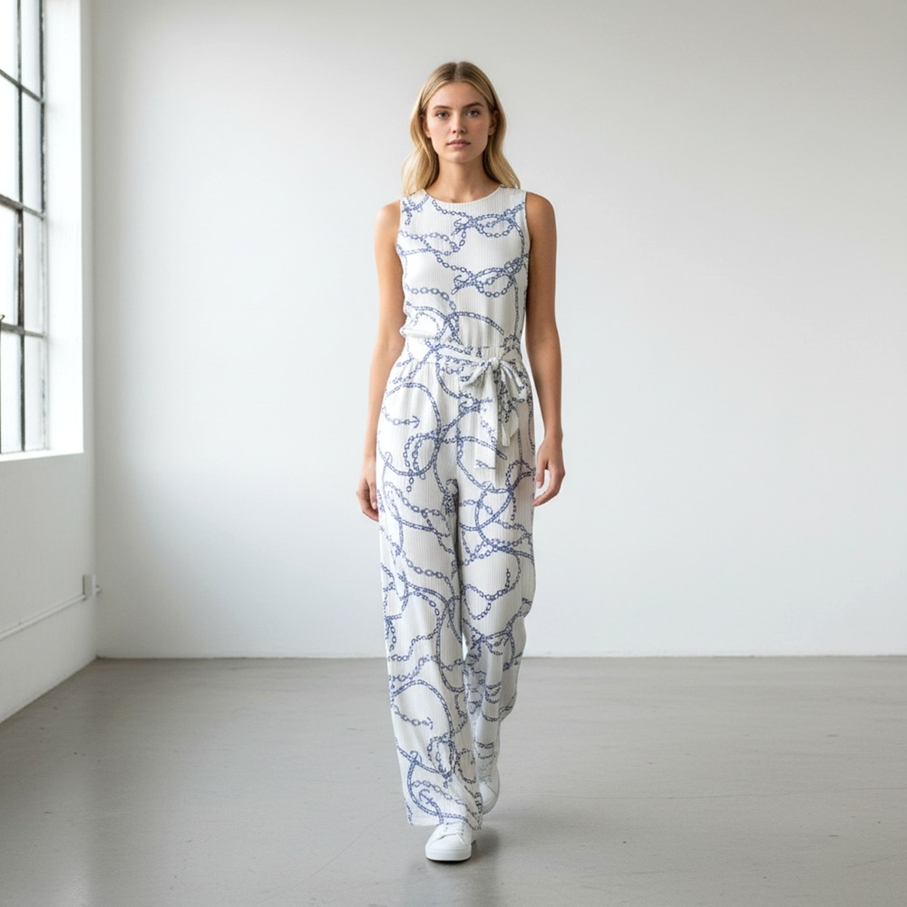 Ralph Lauren Wide Leg Belted Jumpsuit 14 Nautical Resort-Wear Old Money Preppy